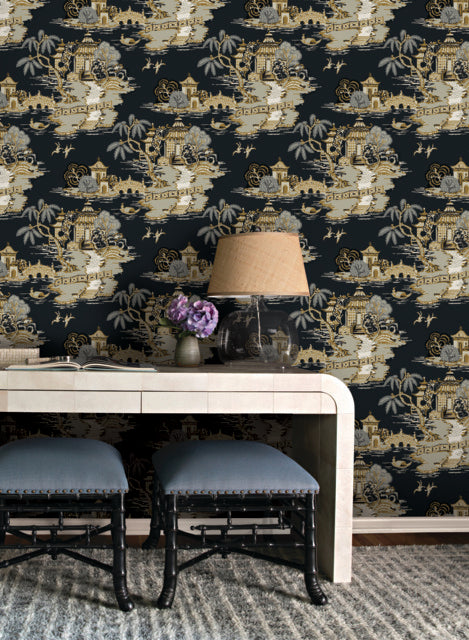 Rt7902 | Toile Resource Library, Pagoda And Sampan Scenic - York Wallp