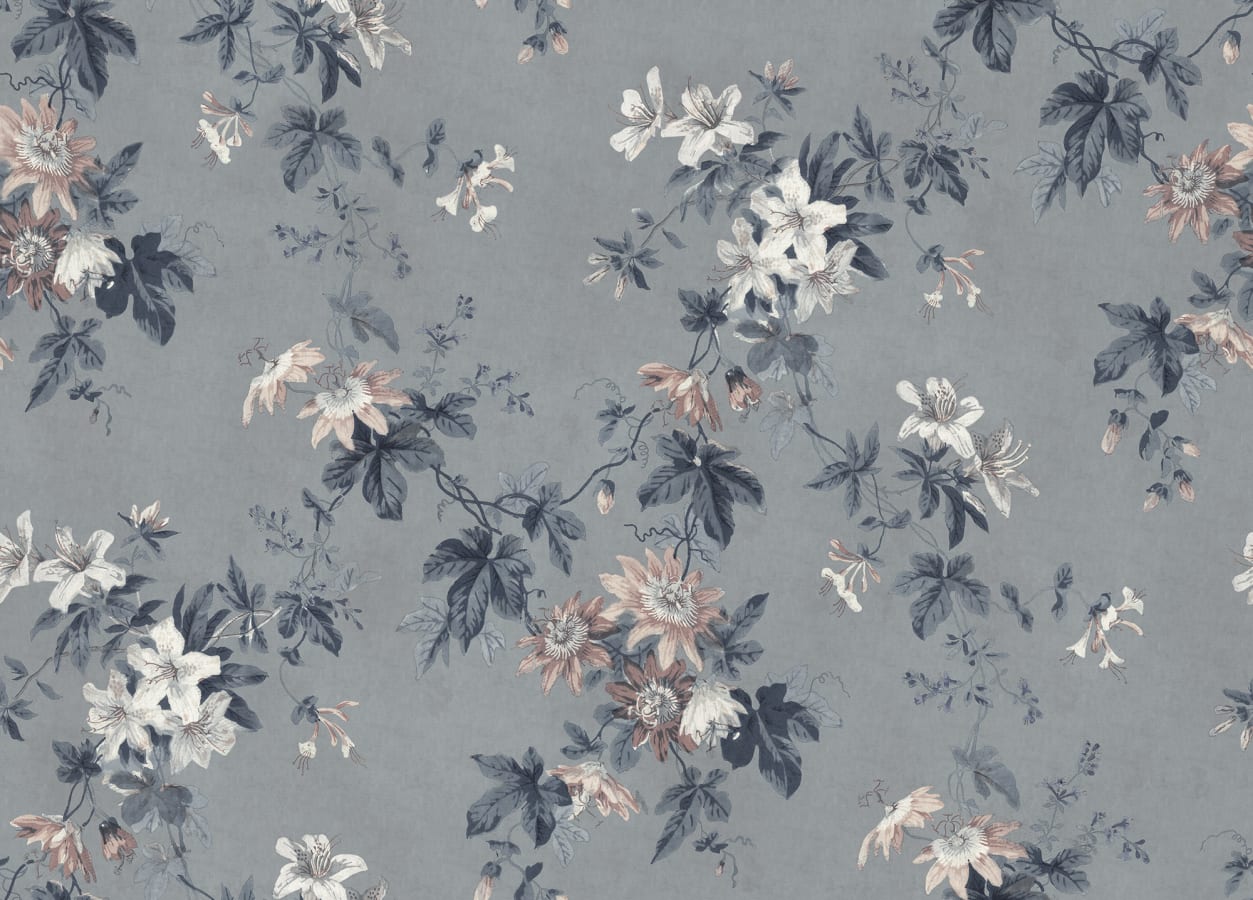 Sandberg Wallpaper pattern name & color Faded Passion, Misty Blue from the collection Jordnära. 