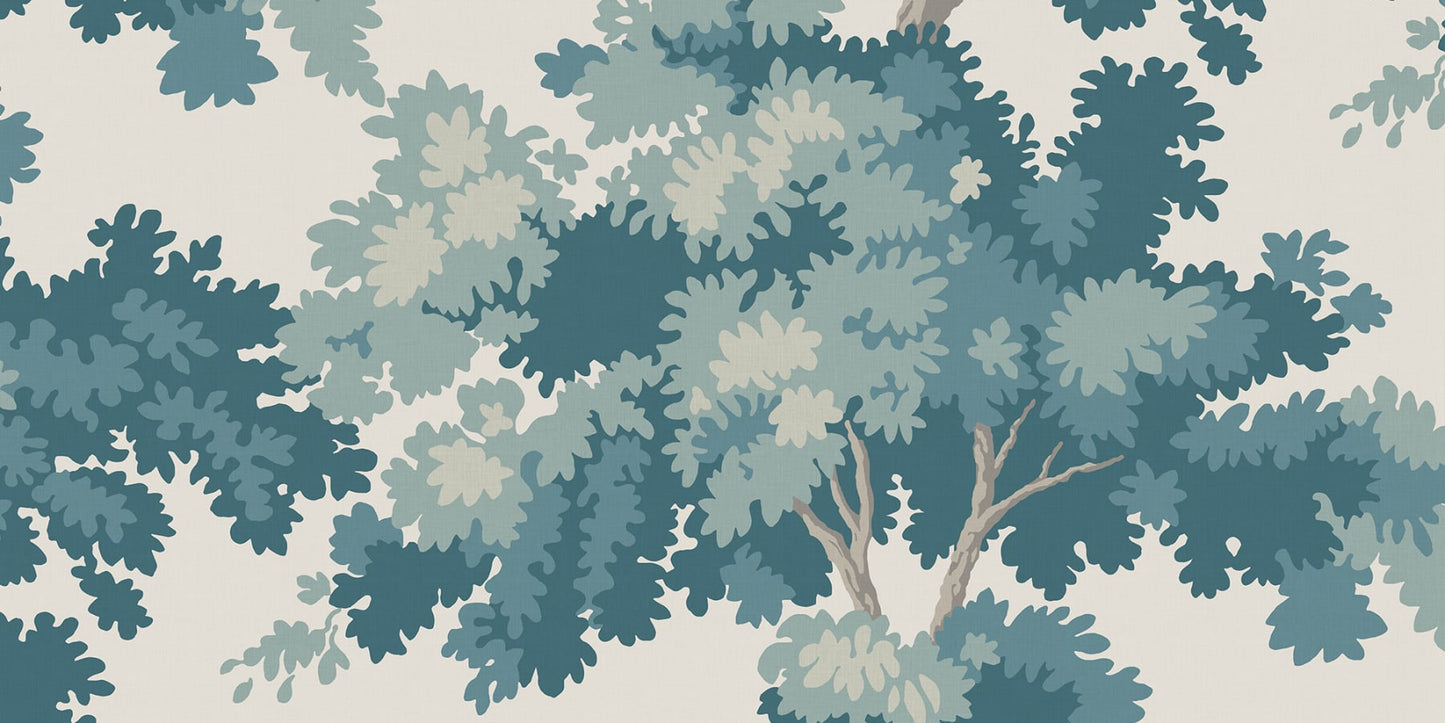 Sandberg Wallpaper pattern name & color Raphael Mural, Teal from the collection Le Village. 