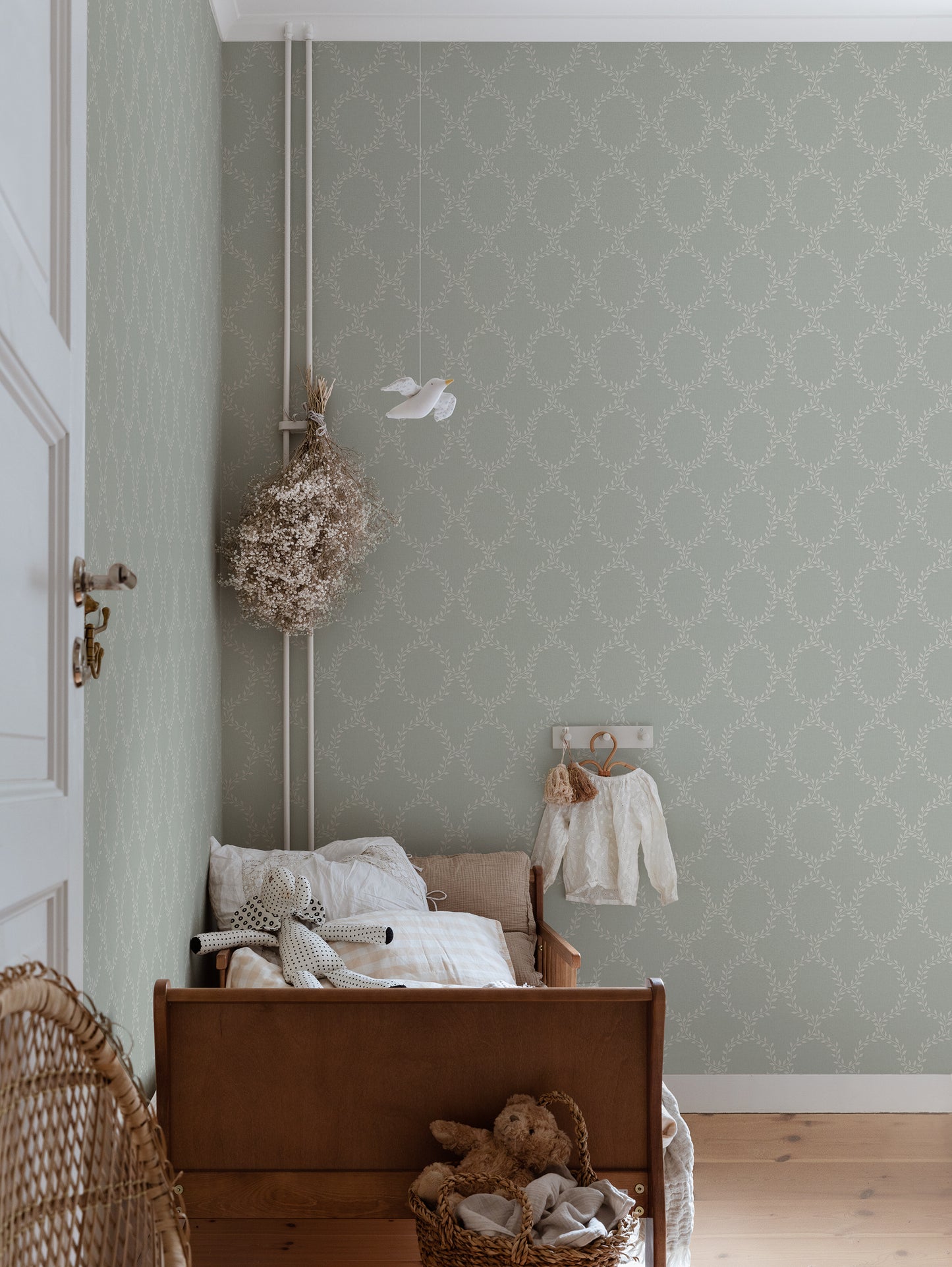 Purchase Sandberg Wallpaper Pattern 2028-01-18 pattern name Wilma color name Sage Green. 