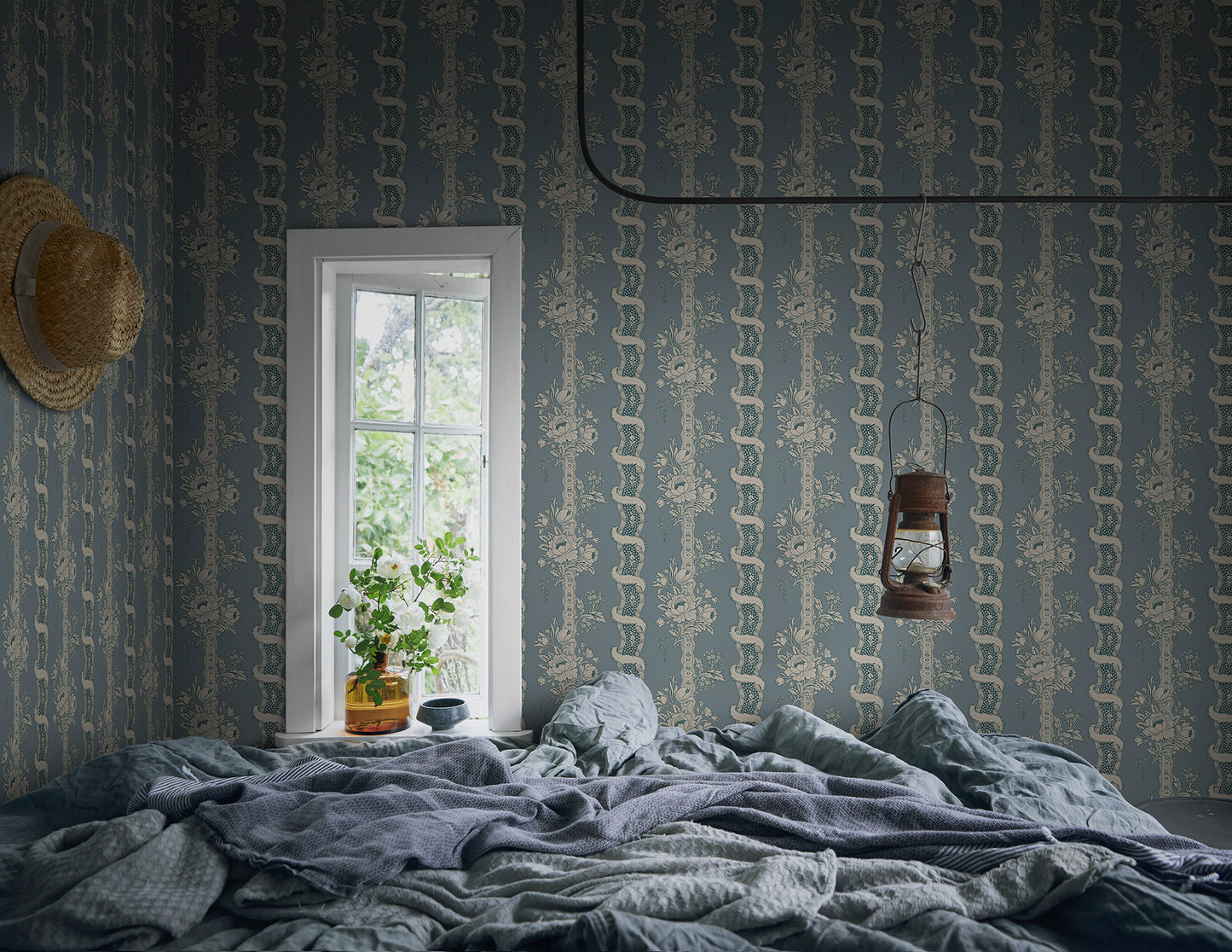 Purchase Sandberg Wallpaper Pattern number 2028-06-21 pattern name Alexandra color name Misty Blue. 