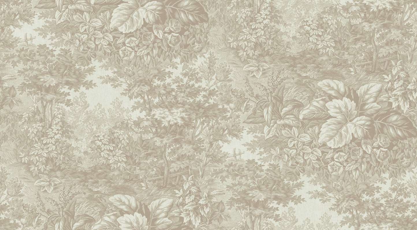 Sandberg Wallpaper pattern name & color Forest Toile, Sandstone from the collection Tidlosa. 