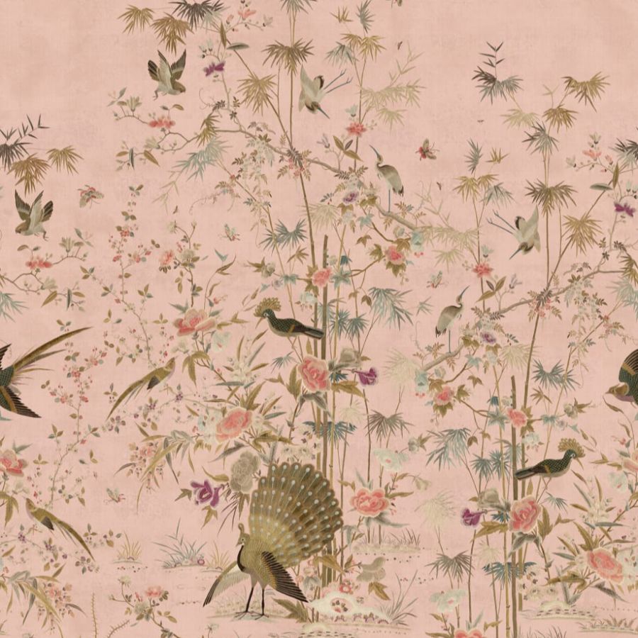 Find Sandberg Wallpaper SKU# S10417 pattern name & color Chinoiserie Garden, Pink