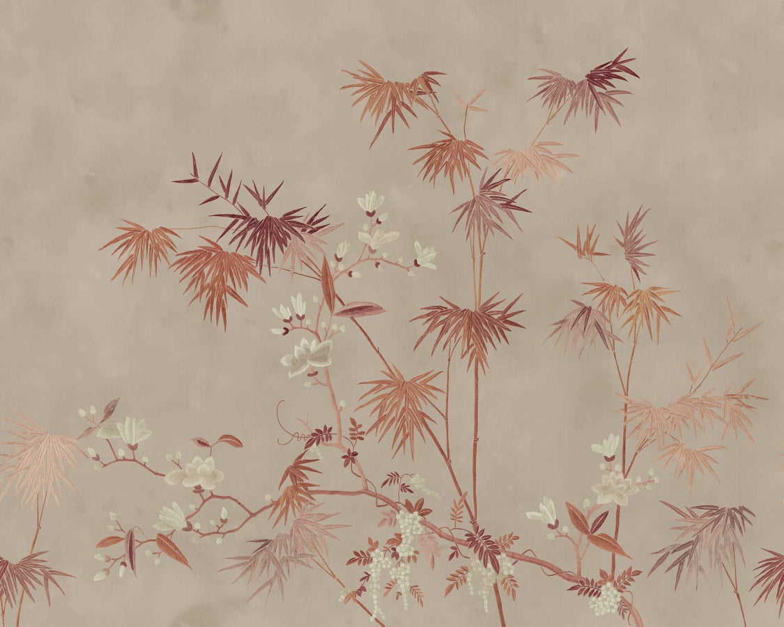 Sandberg Wallpaper pattern name & color Bamboo Grove, Clay from the collection Chinoiserie Garden. 