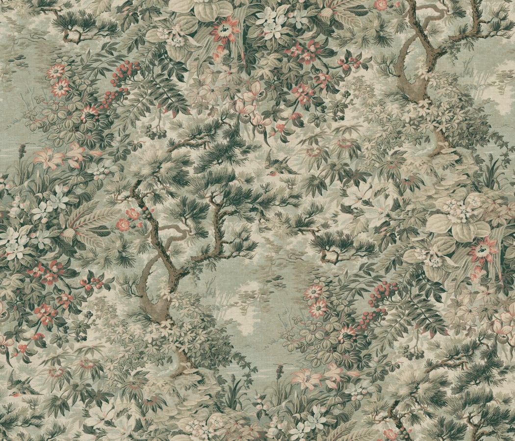 Sandberg Wallpaper pattern name & color Johannas Damm, Green from the collection Tradgarden. 