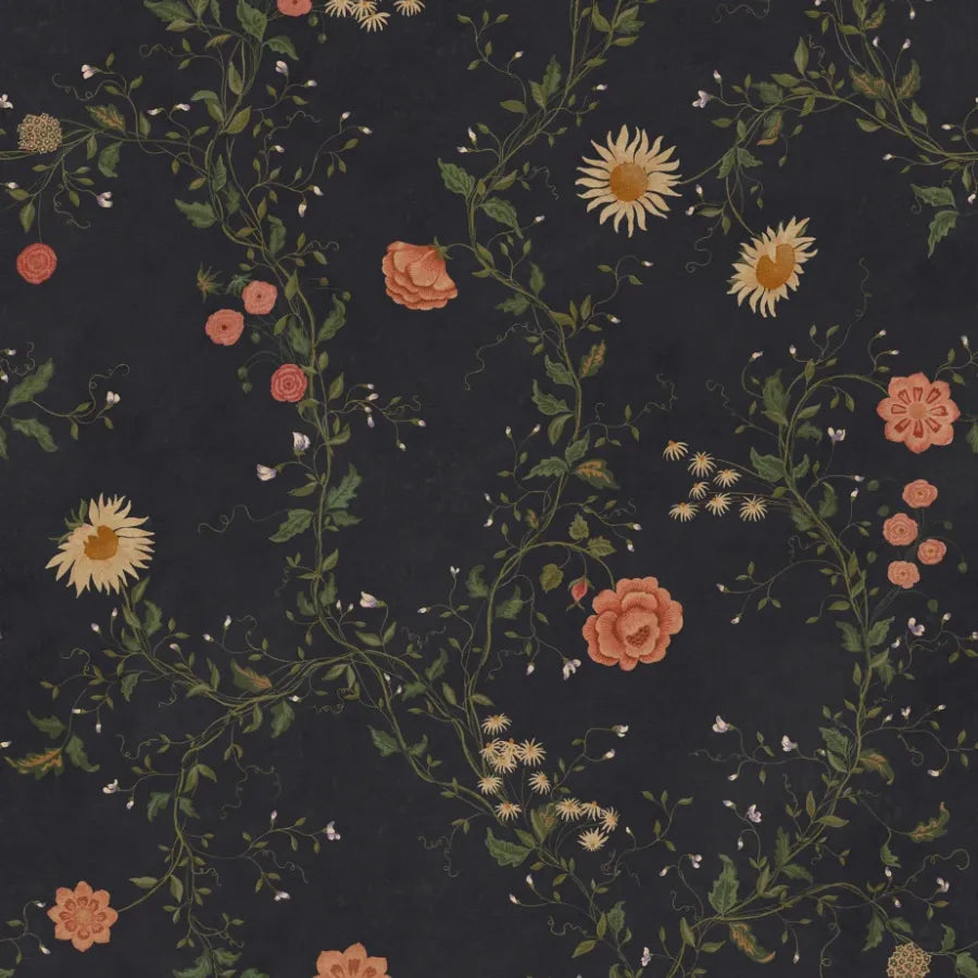 Sandberg Wallpaper Item# S10517 pattern name & color Inger, Midnight Blue from the collection Tradgarden. 