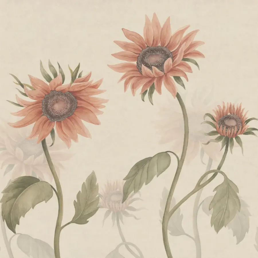 Sandberg Wallpaper Pattern number S10528 pattern name & color Sunflowers, Peach from the collection Ett Hem, Oland. 