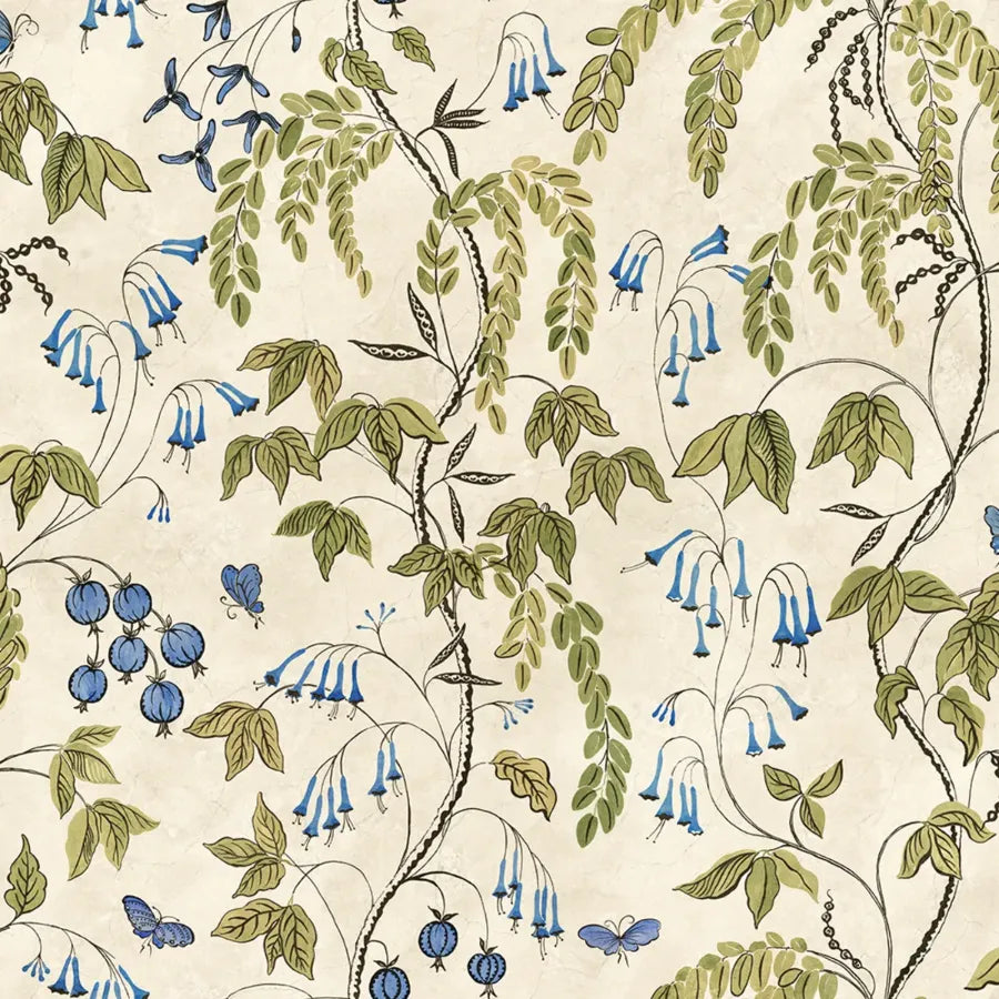 Sandberg Wallpaper Product# S10583 pattern name & color Ottilia, Olive Green from the collection Herbarium. 