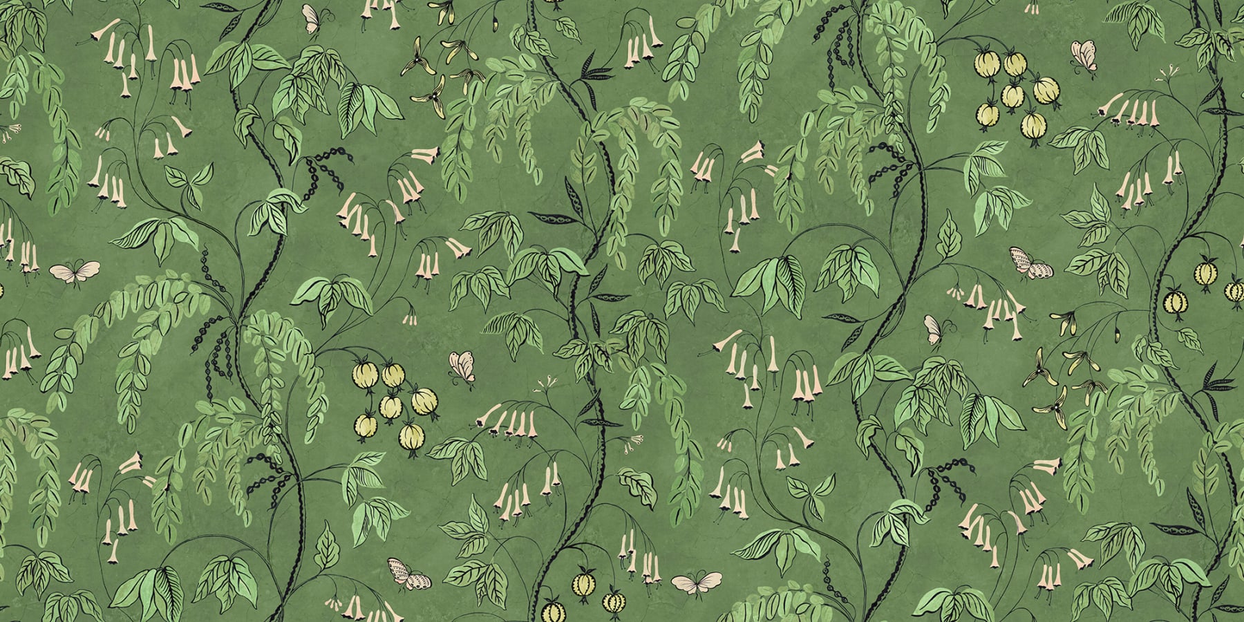 Sandberg Wallpaper pattern name & color Ottilia, Green from the collection Herbarium. 