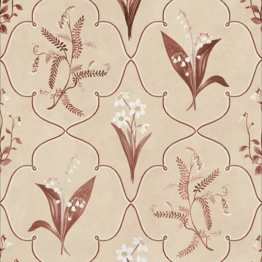 View Sandberg Mural Product# S10591 pattern name & color Louise, Burgundy