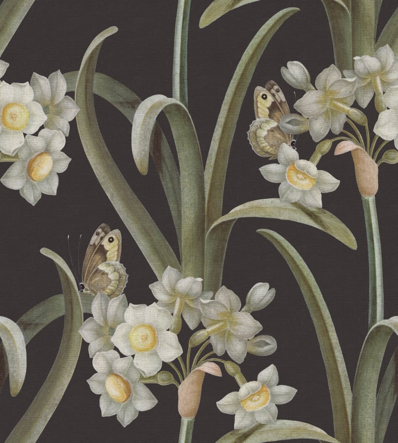 Sandberg Wallpaper pattern name & color Lilian, Charcoal from the collection Herbarium. 