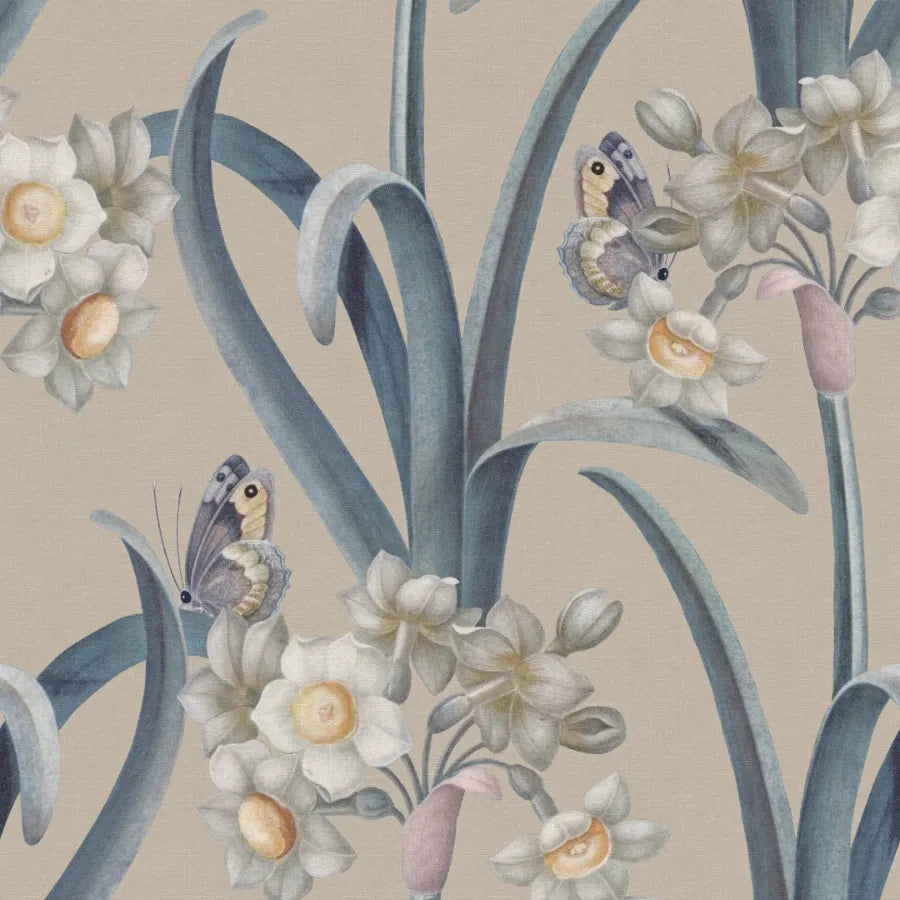 Sandberg Wallpaper Product# S10601 pattern name & color Lilian, Blue from the collection Herbarium. 