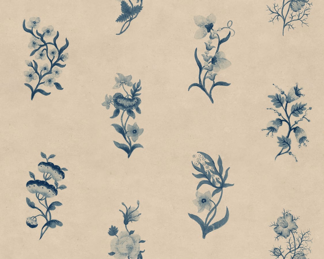 Sandberg Wallpaper pattern name & color Victoria, Blue from the collection Herbarium. 