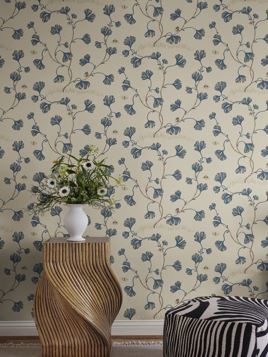 Sandberg Wallpaper Item# S10618 pattern name & color Ebba, Blue from the collection Familjen. 