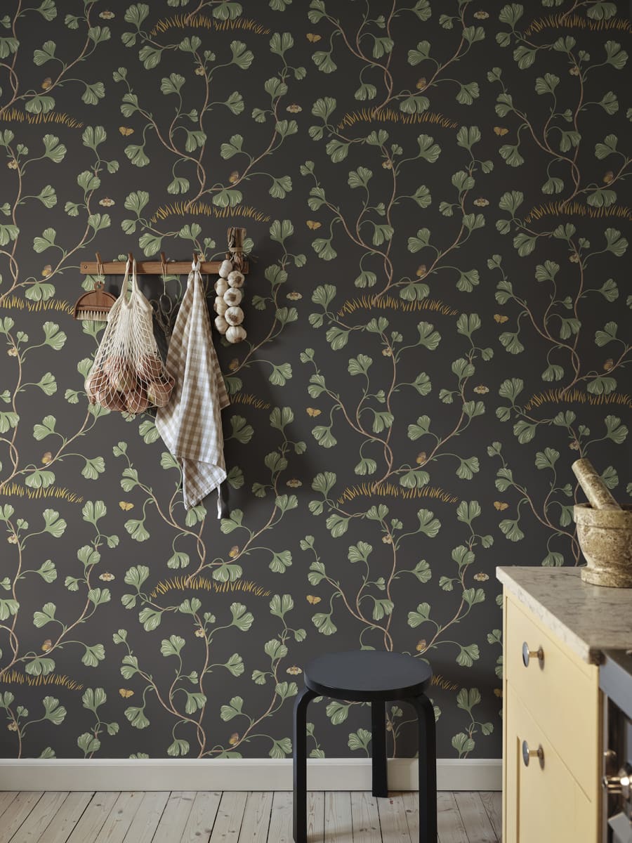 Sandberg Wallpaper Pattern# S10619 pattern name & color Ebba, Charcoal from the collection Familjen. 