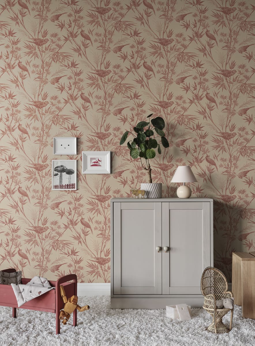 Sandberg Wallpaper Pattern number S10620 pattern name & color Celeste, Red from the collection Familjen. 