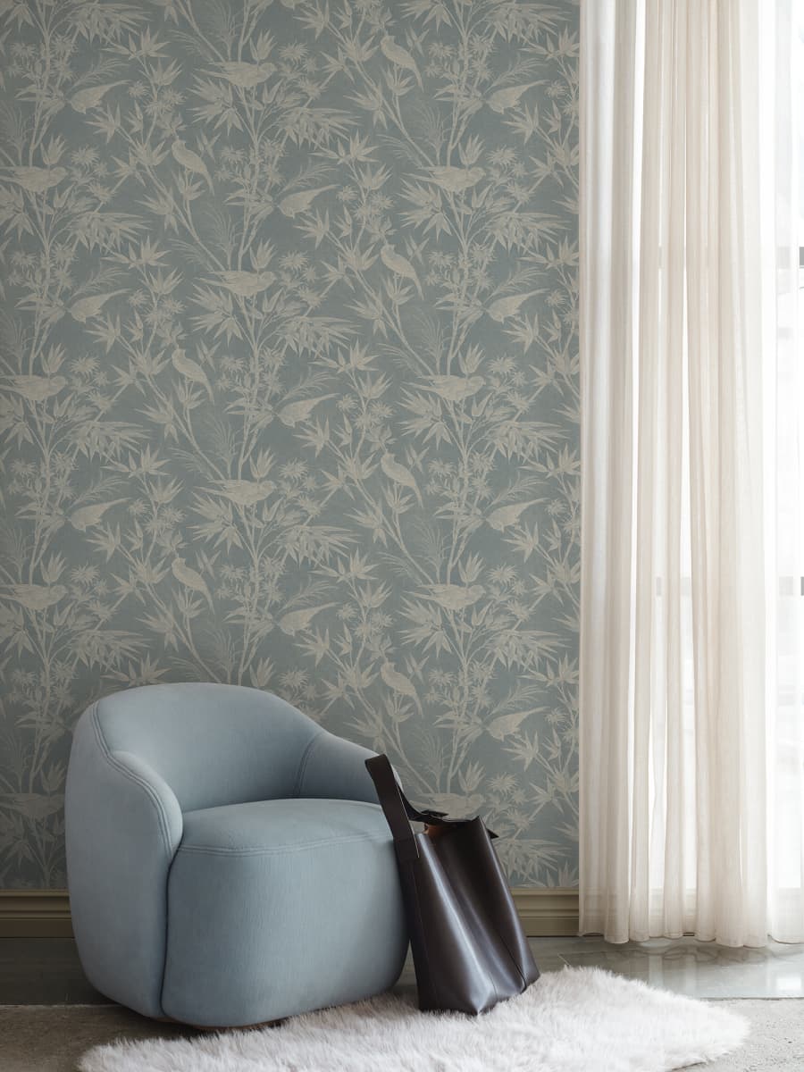 Sandberg Wallpaper pattern name & color Celeste, Misty Blue from the collection Familjen. 