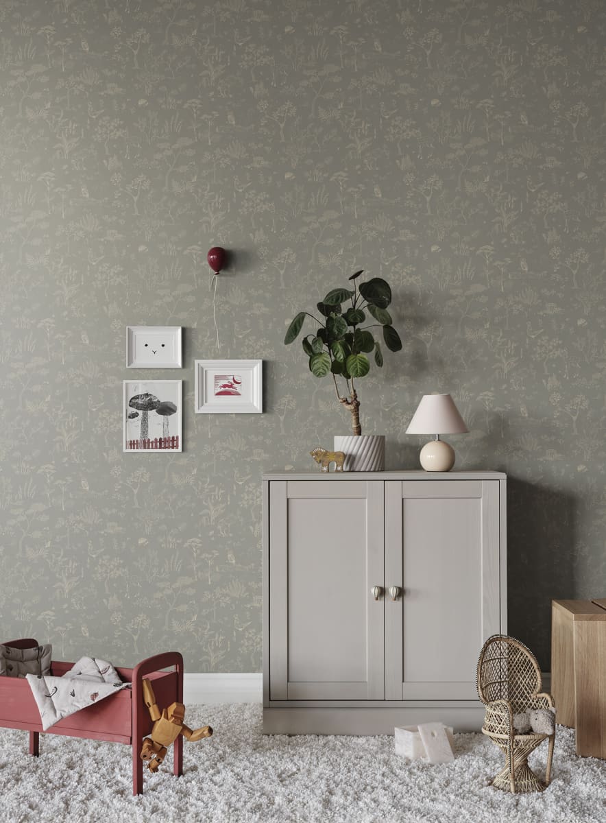 Sandberg Wallpaper pattern name & color Hollie, Misty Blue from the collection Familjen. 