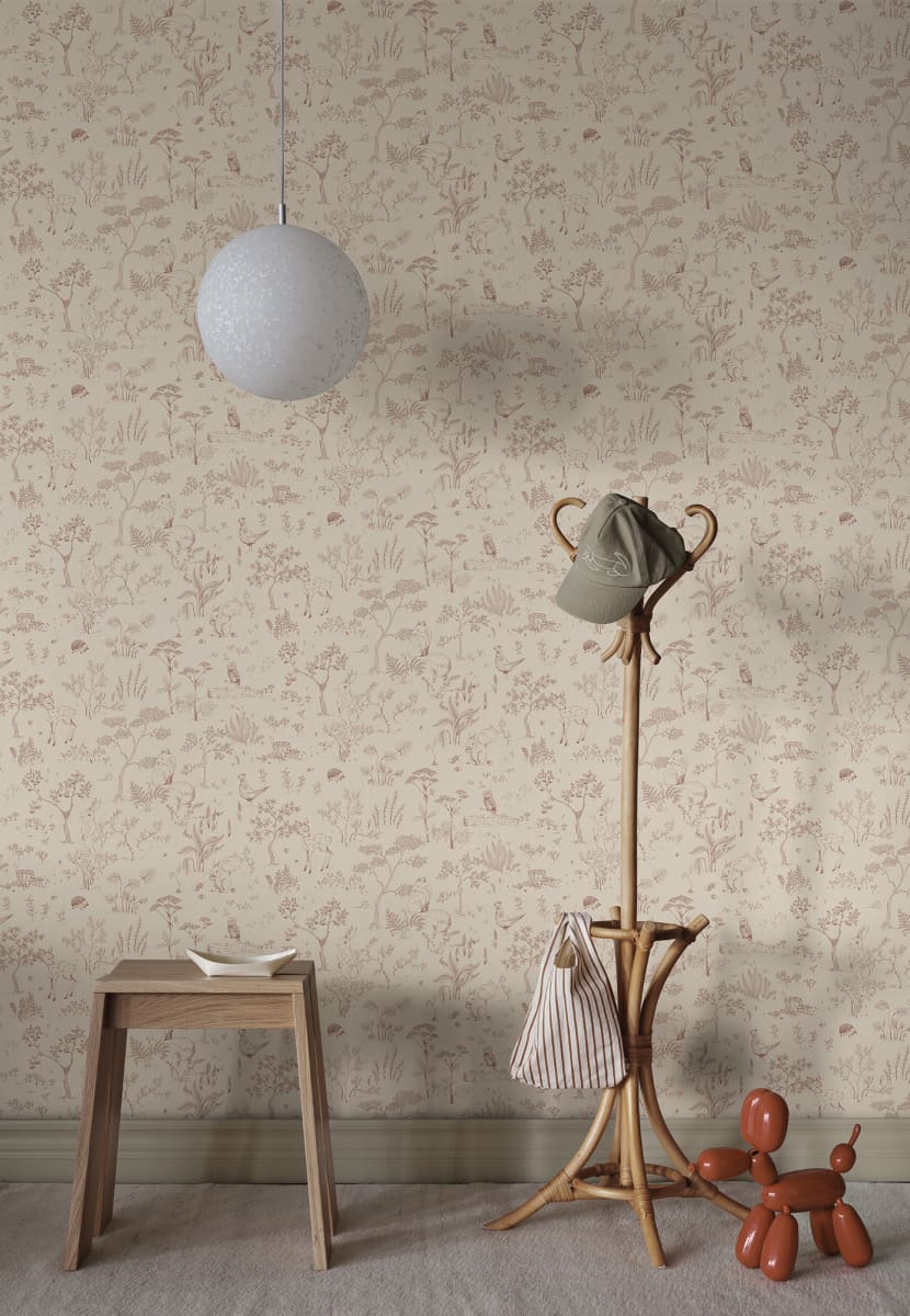 Sandberg Wallpaper pattern name & color Hollie, Terracotta from the collection Familjen. 