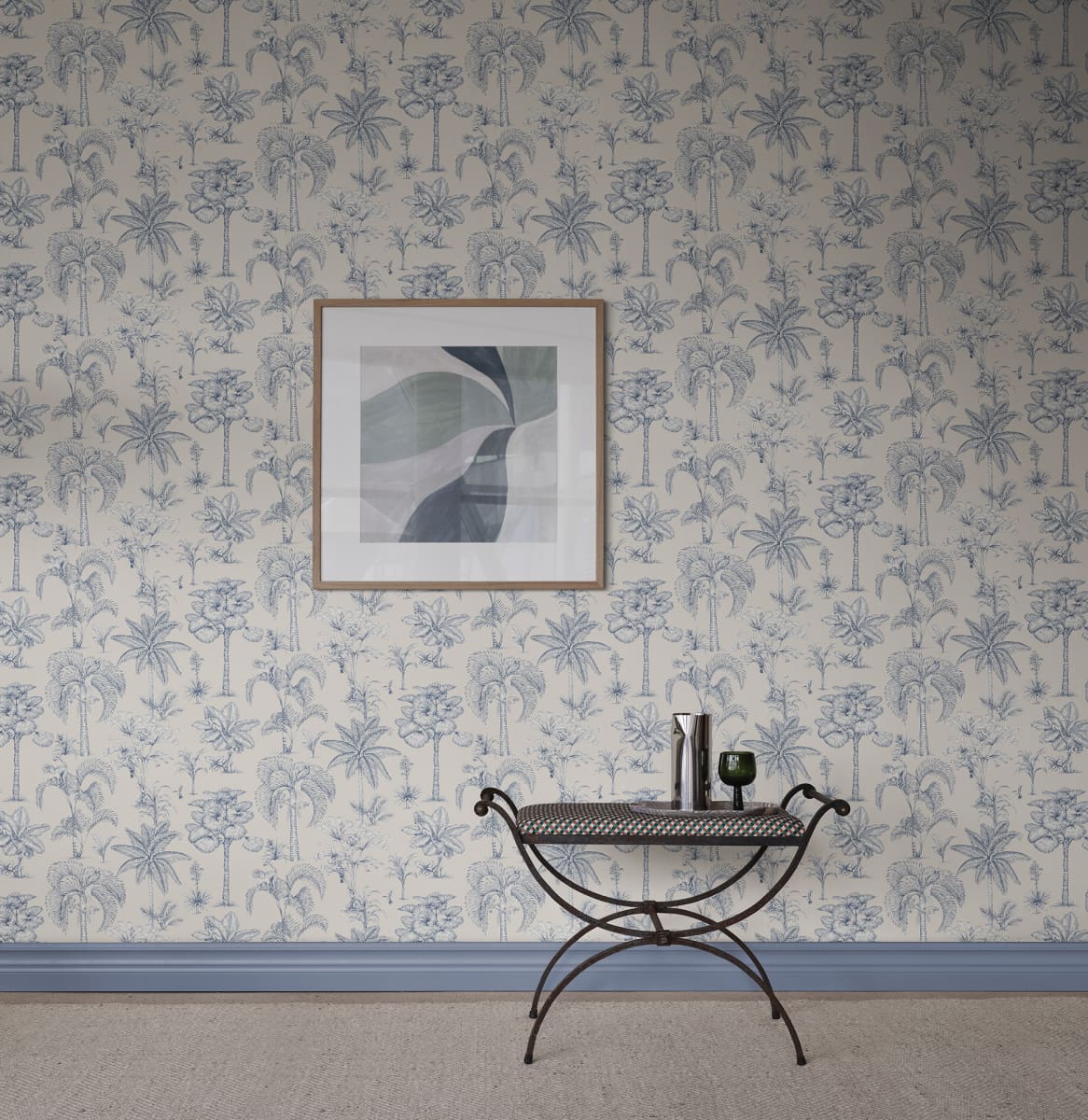 Sandberg Wallpaper pattern name & color Adele, Blue from the collection Familjen. 