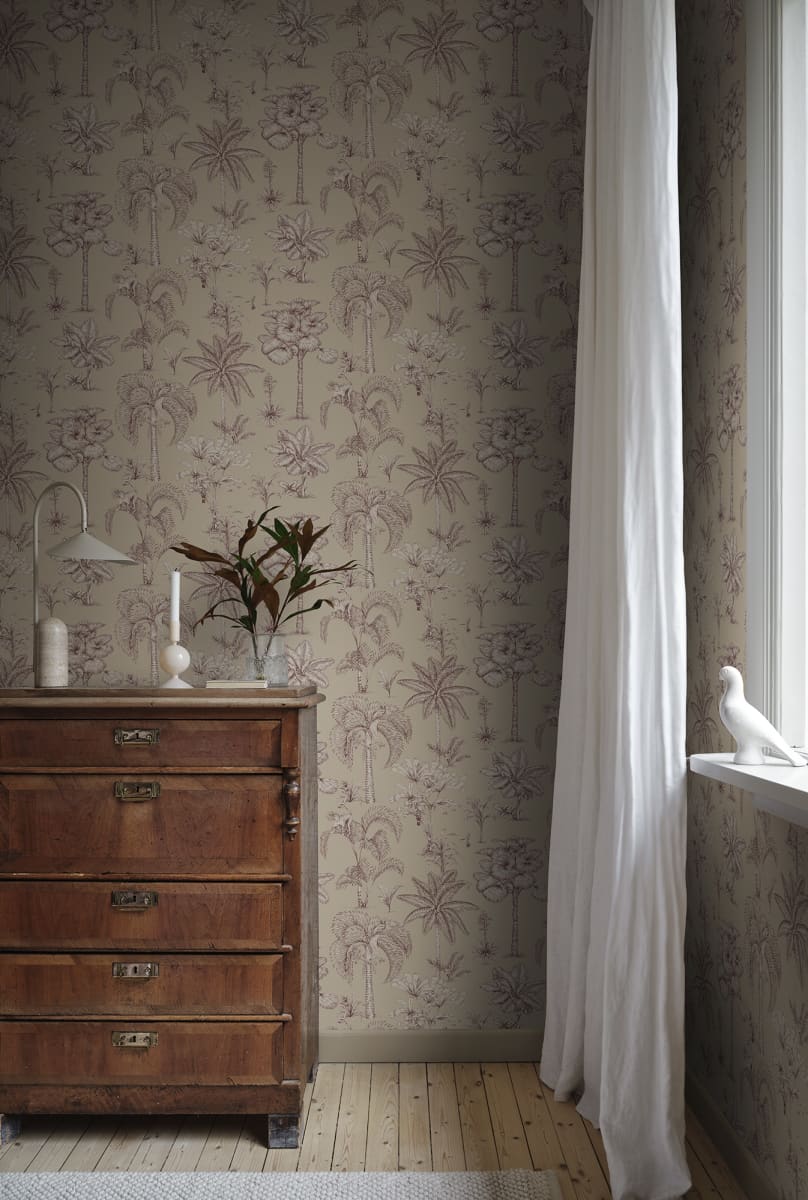 Sandberg Wallpaper pattern name & color Adele, Beige from the collection Familjen. 