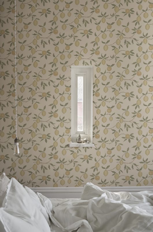 Sandberg Wallpaper Product# S10666 pattern name & color Limone, Yellow from the collection Villa Como. 