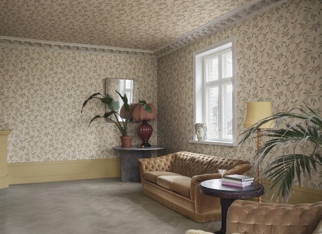 Sandberg Wallpaper pattern name & color Limone, Blush from the collection Villa Como. 