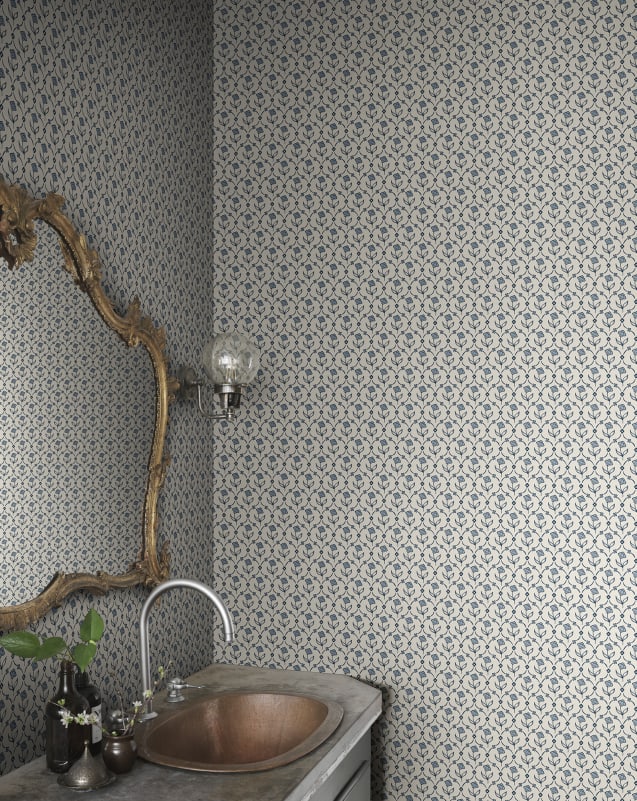 Sandberg Wallpaper pattern name & color Elena, Blue from the collection Villa Como. 