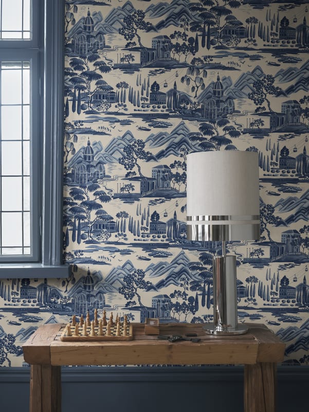 Sandberg Wallpaper SKU S10688 pattern name & color Lake Como, Blue from the collection Villa Como. 