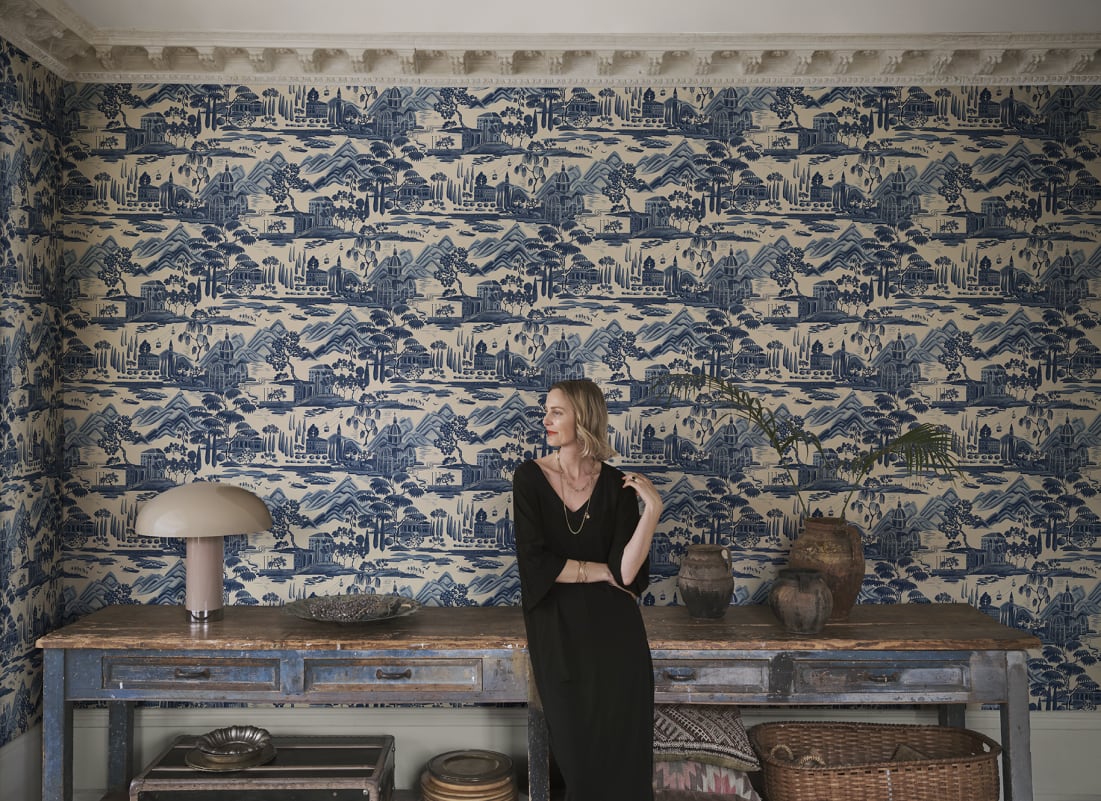 Sandberg Wallpaper pattern name & color Lake Como, Blue from the collection Villa Como. 