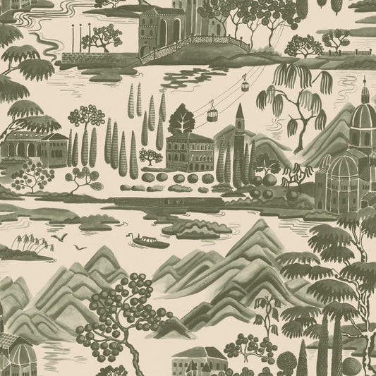 Purchase Sandberg Wallpaper Item S10689 pattern name & color Lake Como, Forest Green