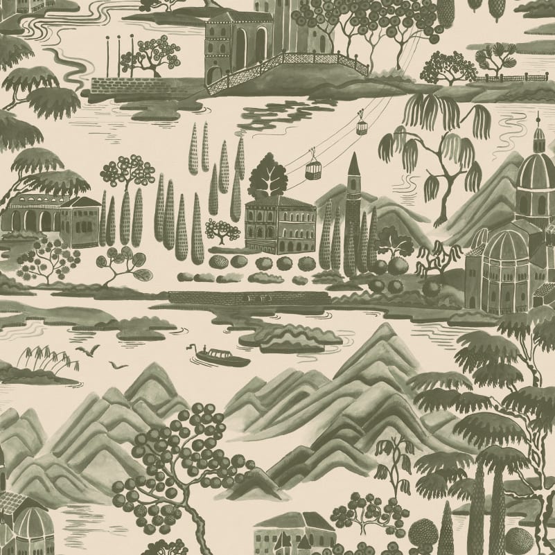 Purchase Sandberg Wallpaper Item S10689 pattern name & color Lake Como, Forest Green