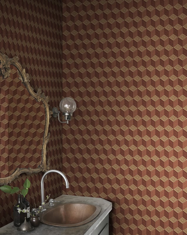 Sandberg Mural Item# S10693 pattern name & color Chiara, Terracotta from the collection Villa Como. 