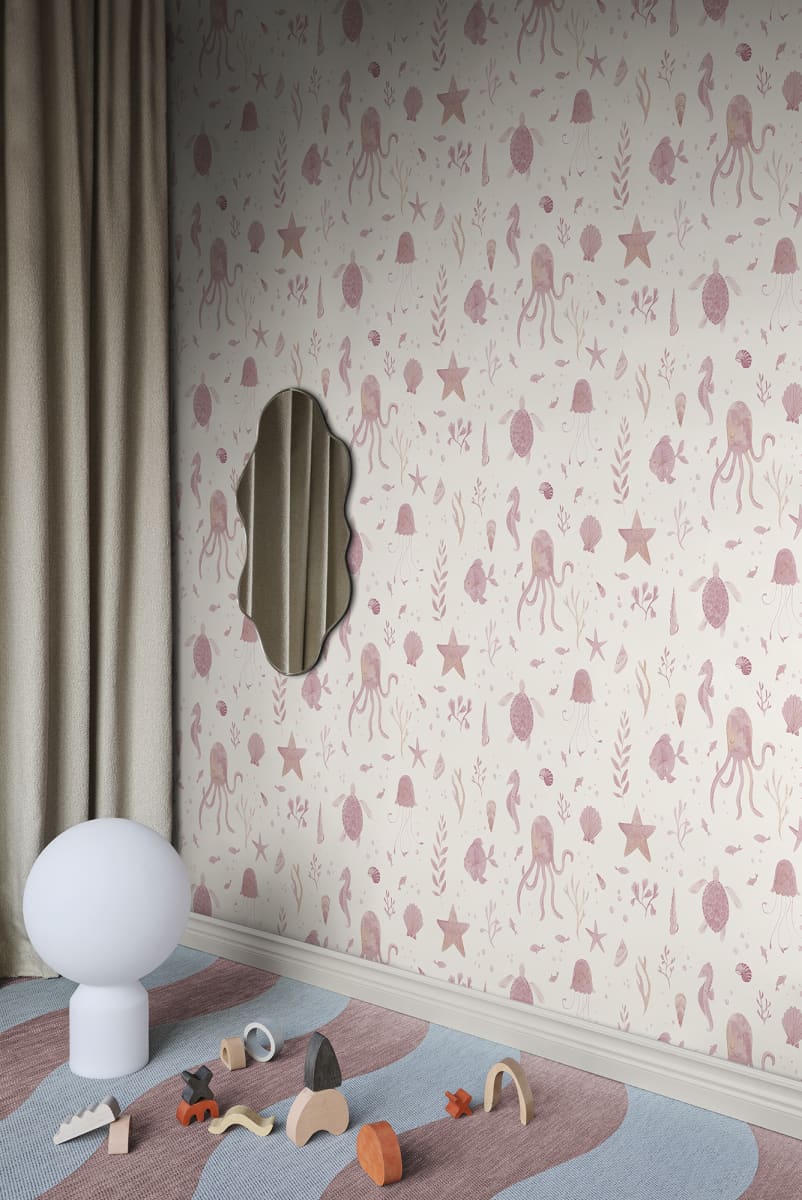 Sandberg Wallpaper pattern name & color Della, Pink from the collection Familjen. 