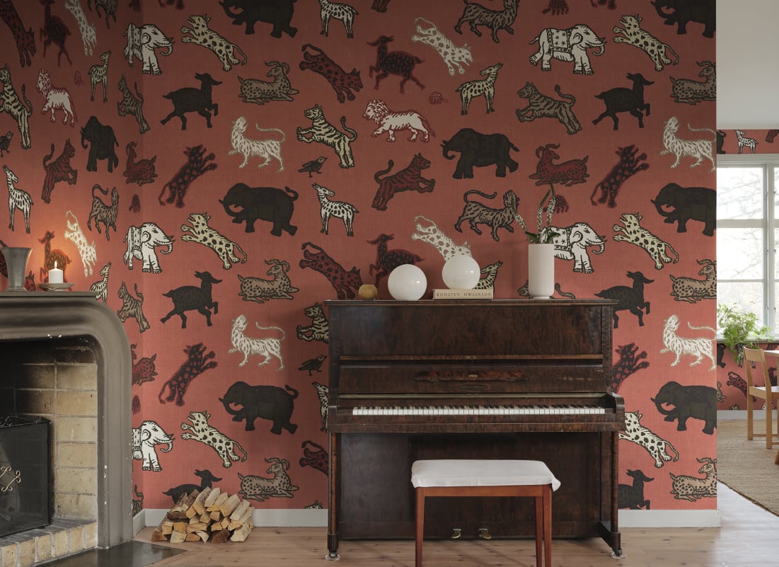 Sandberg Mural pattern name & color Leonard, Red from the collection Sandberg Heritage. 