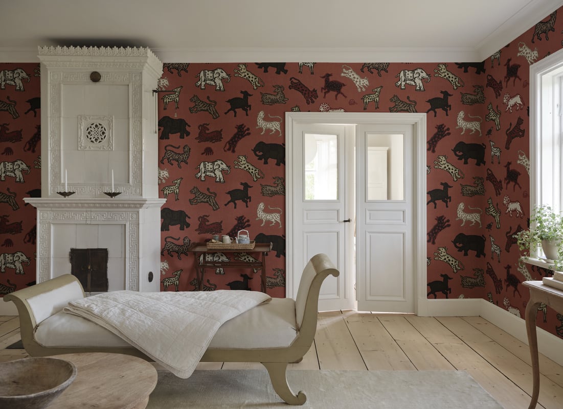 View Sandberg Mural Product# S10725 pattern name & color Leonard, Red. 