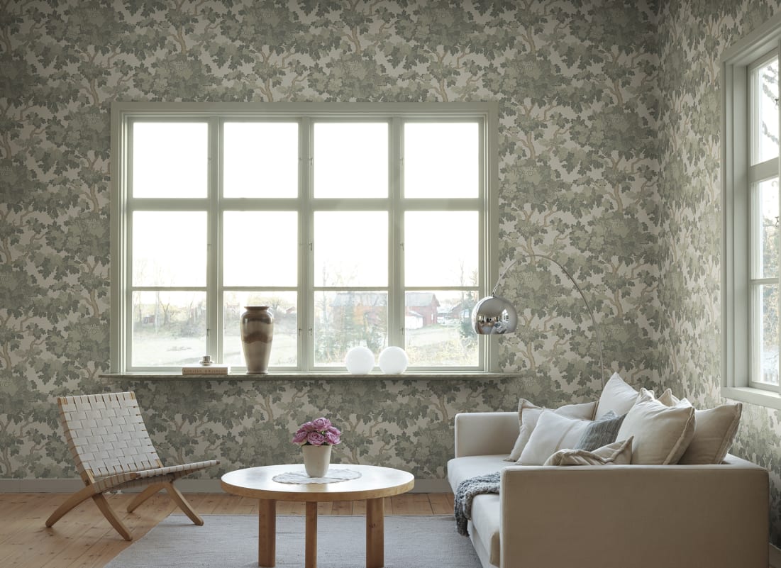 Sandberg Wallpaper pattern name & color Eken, Garden Green from the collection Sandberg Edition. 
