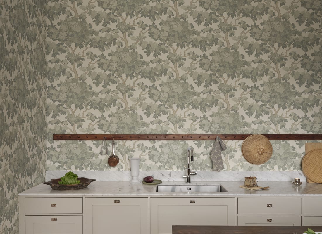 Sandberg Wallpaper SKU# S10792 pattern name & color Eken, Garden Green from the collection Sandberg Edition. 