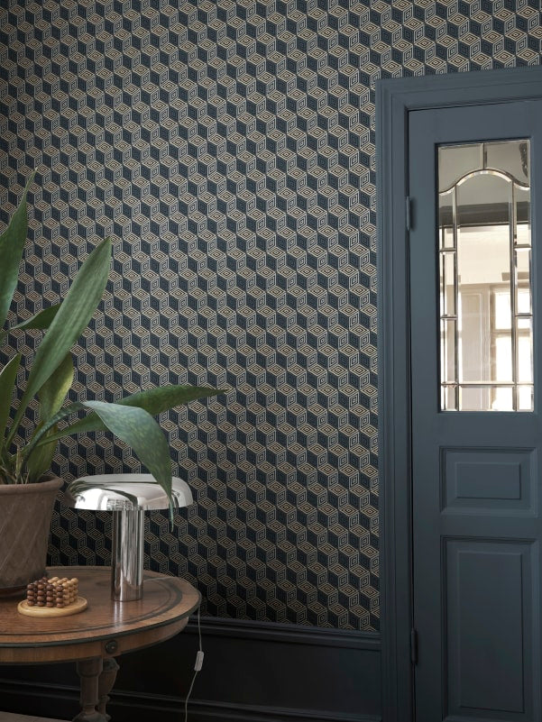 Sandberg Mural Pattern number S10805 pattern name & color Chiara, Dark Blue from the collection Villa Como. 