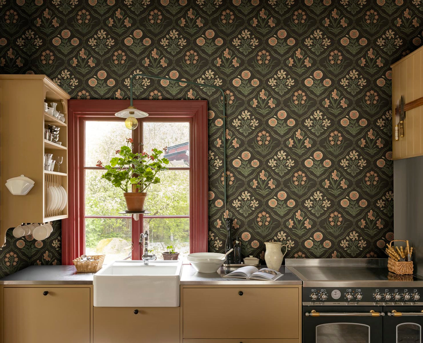 Sandberg Wallpaper SKU# S10826 pattern name & color Rosa, Charcoal from the collection Rosa & Friends. 