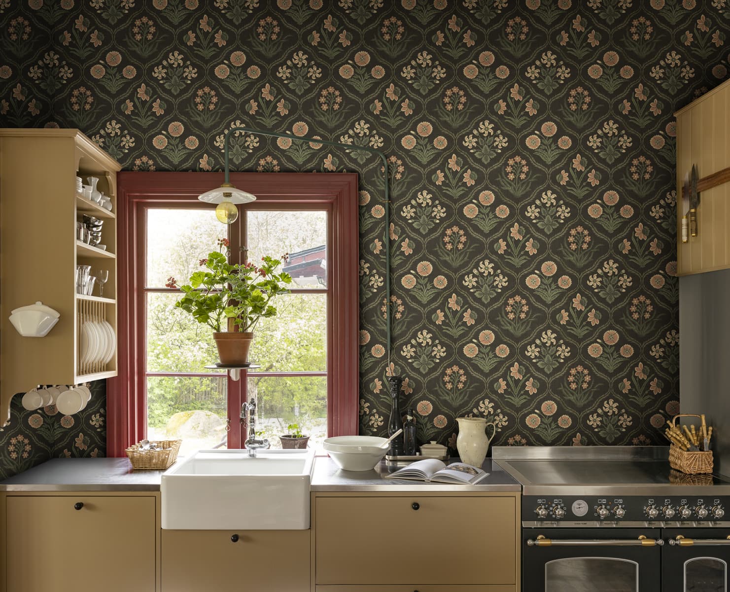 Sandberg Wallpaper SKU# S10826 pattern name & color Rosa, Charcoal from the collection Rosa & Friends. 