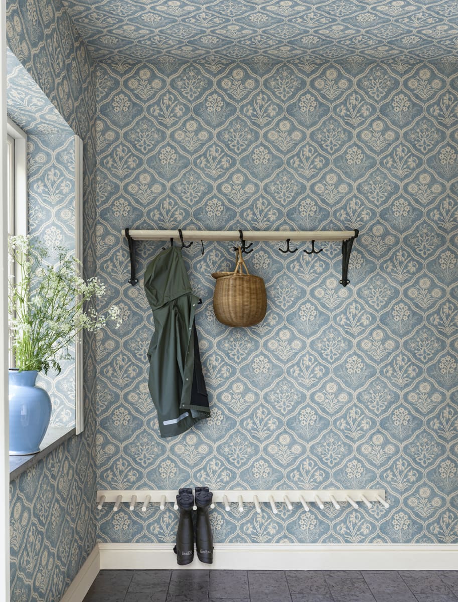 Sandberg Wallpaper pattern name & color Rosa, Blue from the collection Rosa & Friends. 