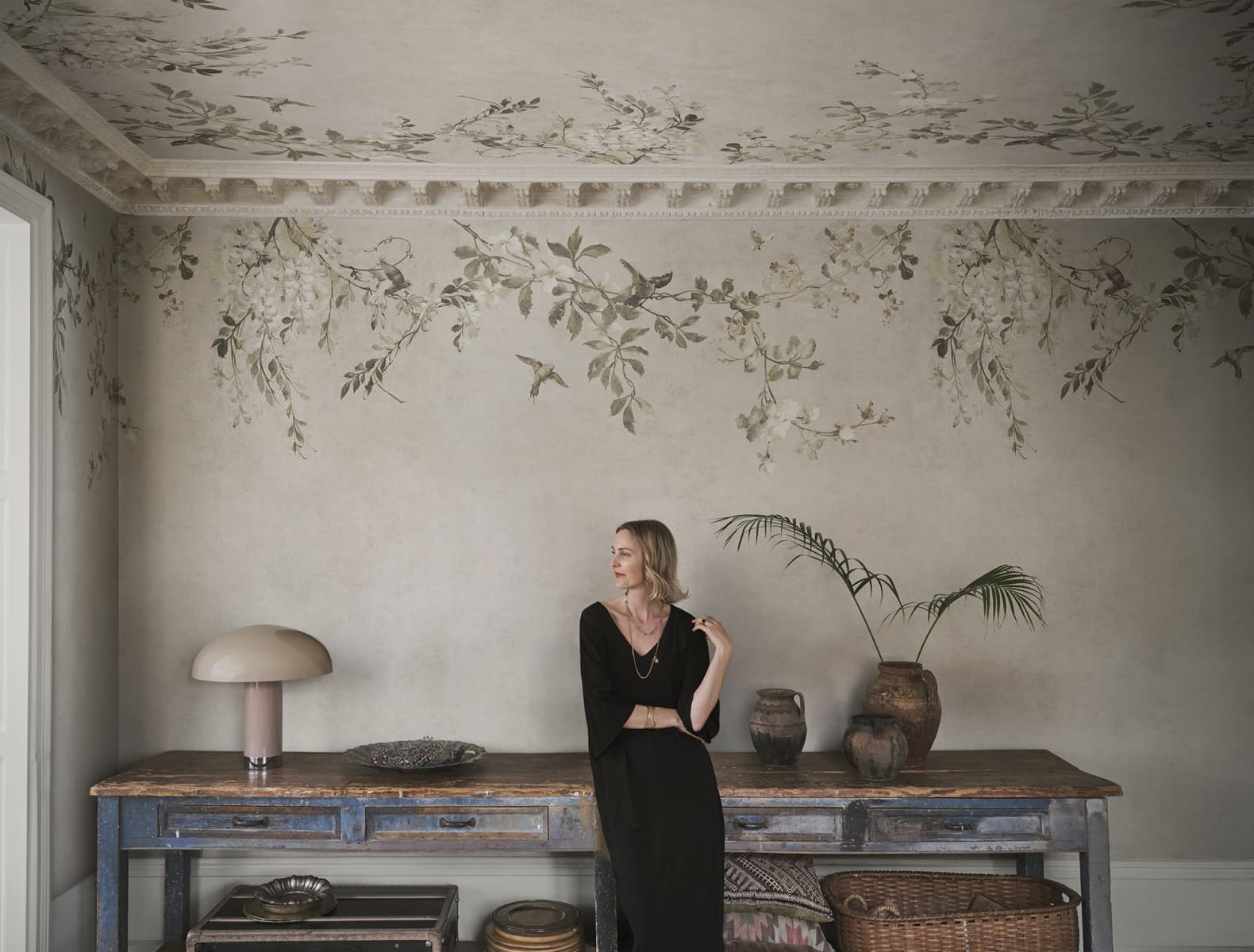 Sandberg Mural pattern name & color Luca Square, Sand from the collection Villa Como. 