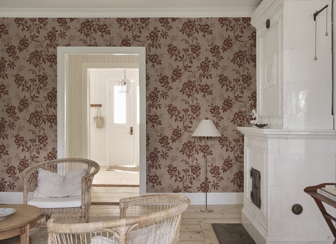 Sandberg Mural pattern name & color Vera, Burgundy from the collection Sandberg Heritage. 