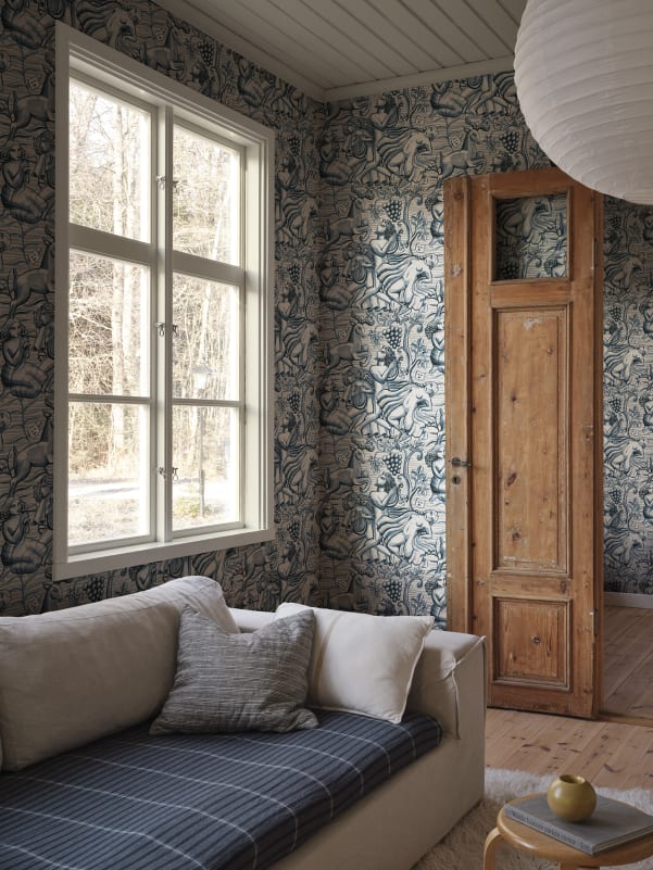 Sandberg Mural pattern name & color Baccus, Blue from the collection Sandberg Heritage. 