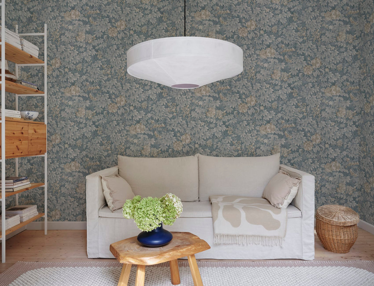 Sandberg Mural pattern name & color Tyra, Misty Blue from the collection Kolonin II. 