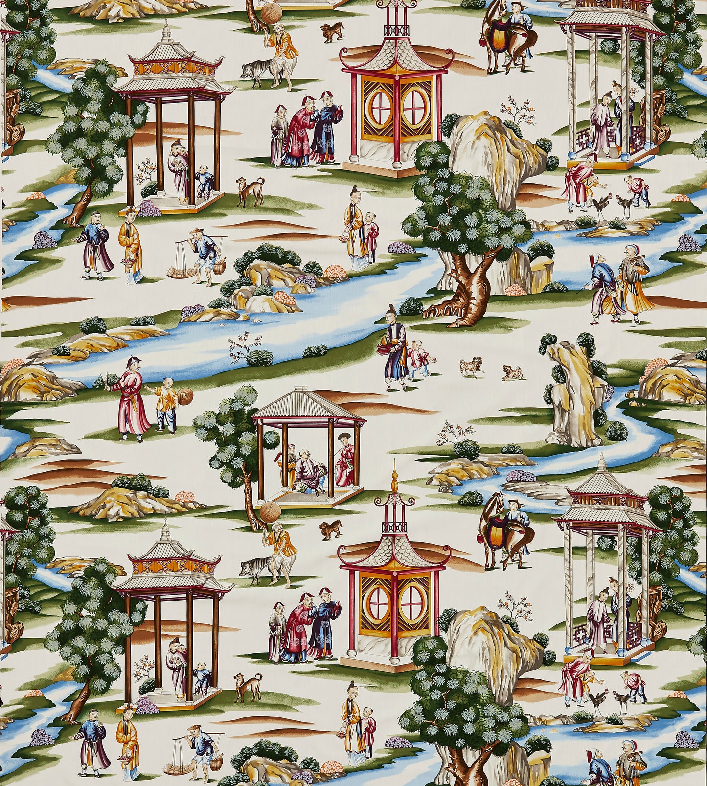 Purchase Scalamandre Fabric Product# SC 000116264, Shanghai Cotton Print Multi On Cream 1