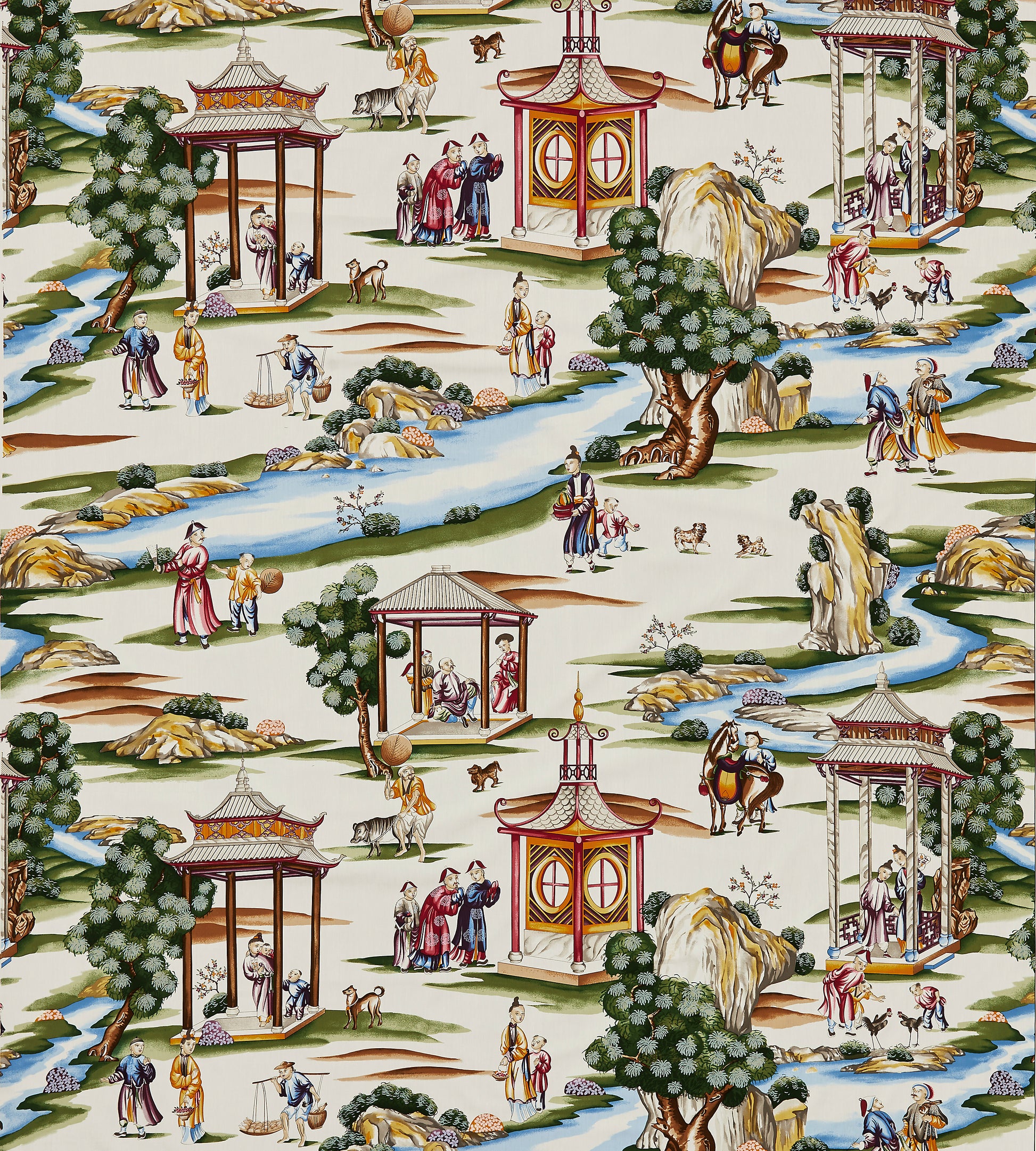 Purchase Scalamandre Fabric Product# SC 000116264, Shanghai Cotton Print Multi On Cream 1