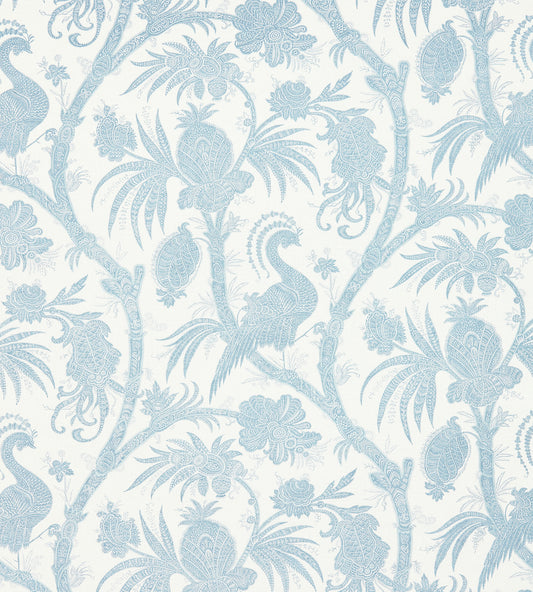 Purchase Scalamandre Fabric Product SC 000116575, Balinese Peacock Linen Print Sky 1