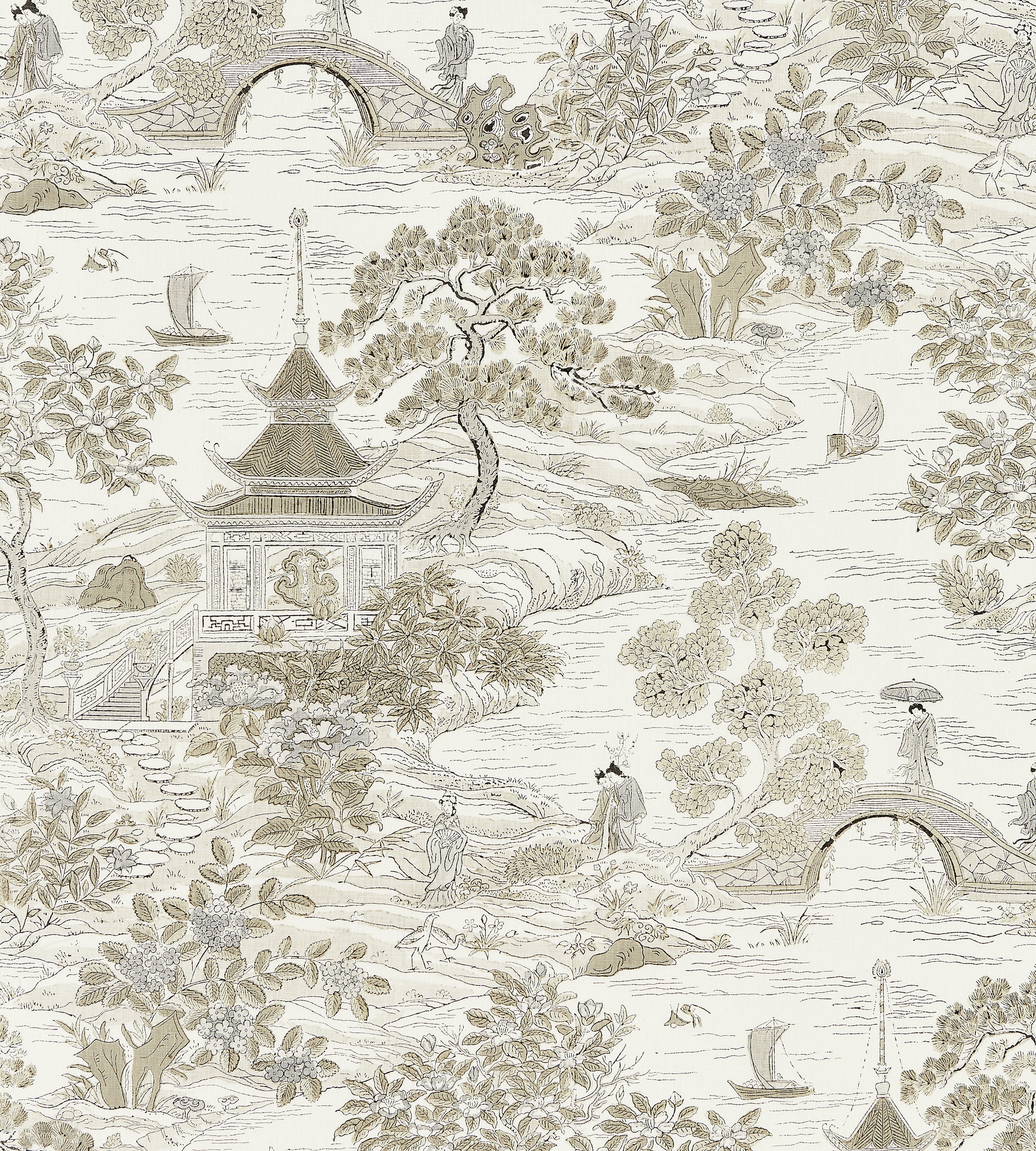 Purchase Scalamandre Fabric Item# SC 000116624, Satomi Hand Block Print Pewter 1